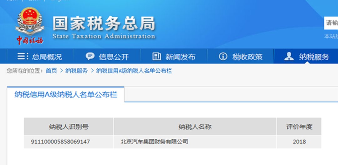 公司獲得2018年納稅信用級別A級評價 公司獲得2018年納稅信用級別A級評價